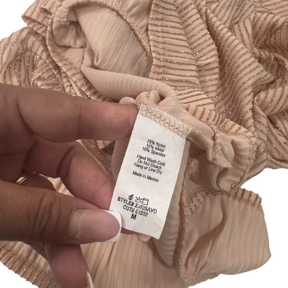 W5 Womens Ruffle Sleeve Rose Gold Metallic Striped Top Blouse SZ M Stretch - Picture 3 of 10
